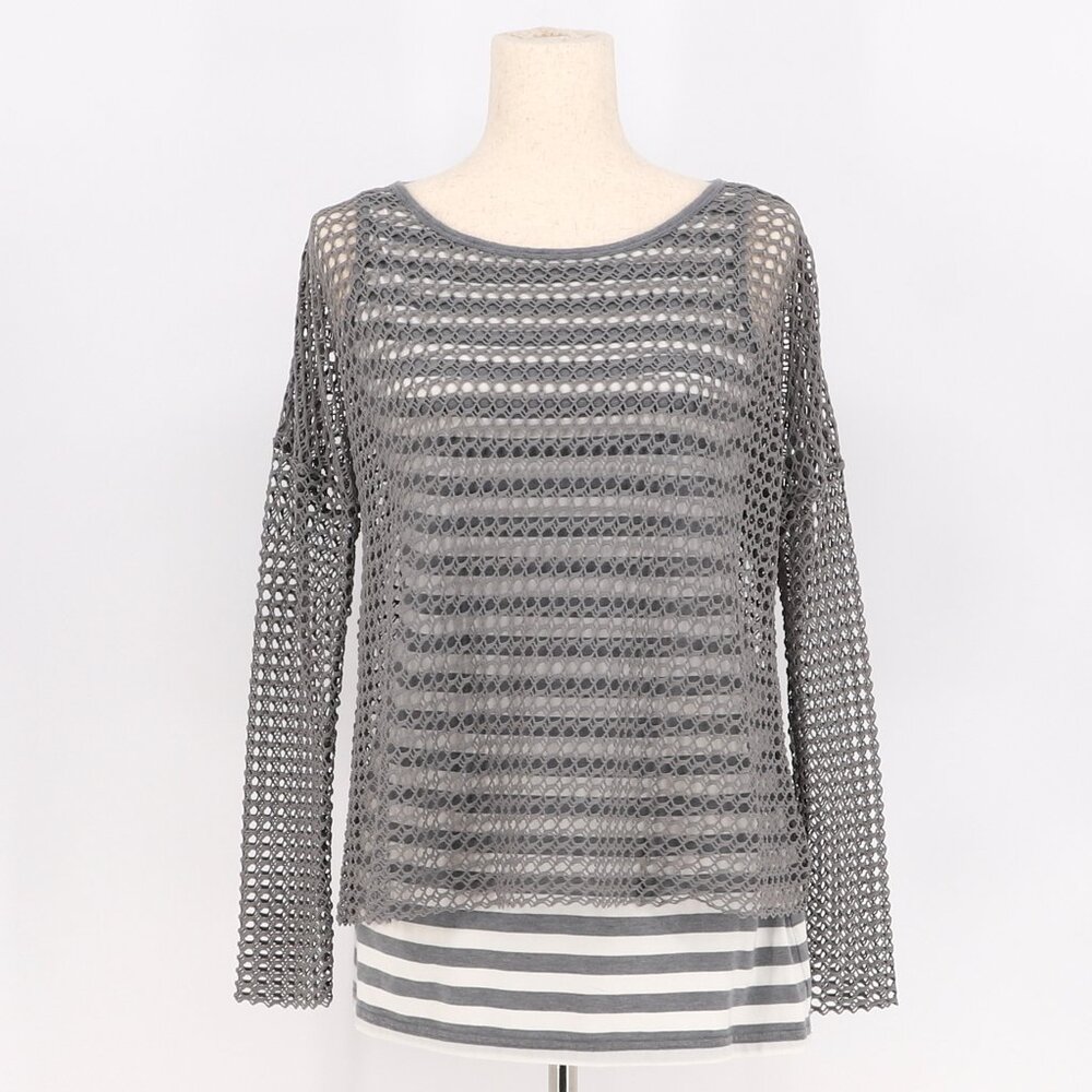 GARNET HILL Gray Crochet Knit Overlay Top Size M